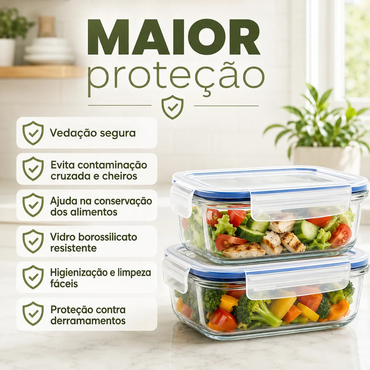 Kit 5 Potes de Vidro Hermético 640ml